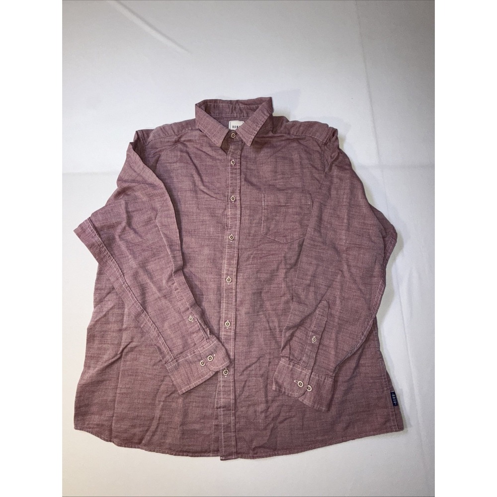ROWM Mens Casual Button Up Shirt Size XL‎ Textured Collared Long Sleeve Red